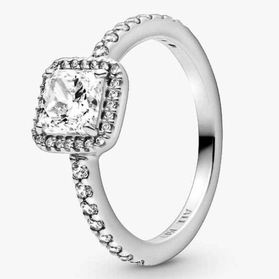 Pandora Sterling Silver Square Sparkle Halo Ring, Size 50 198863C01 ...