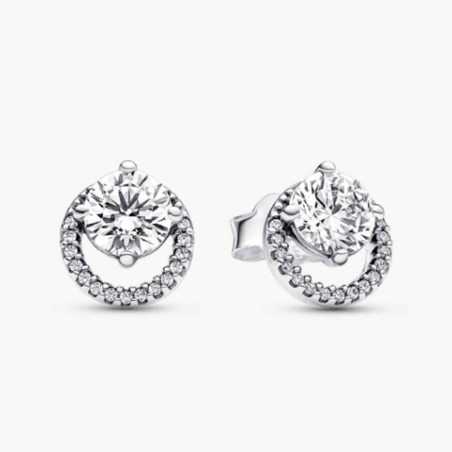 Pandora Sterling Silver Stud Earrings With Clear Cubic Zirconia