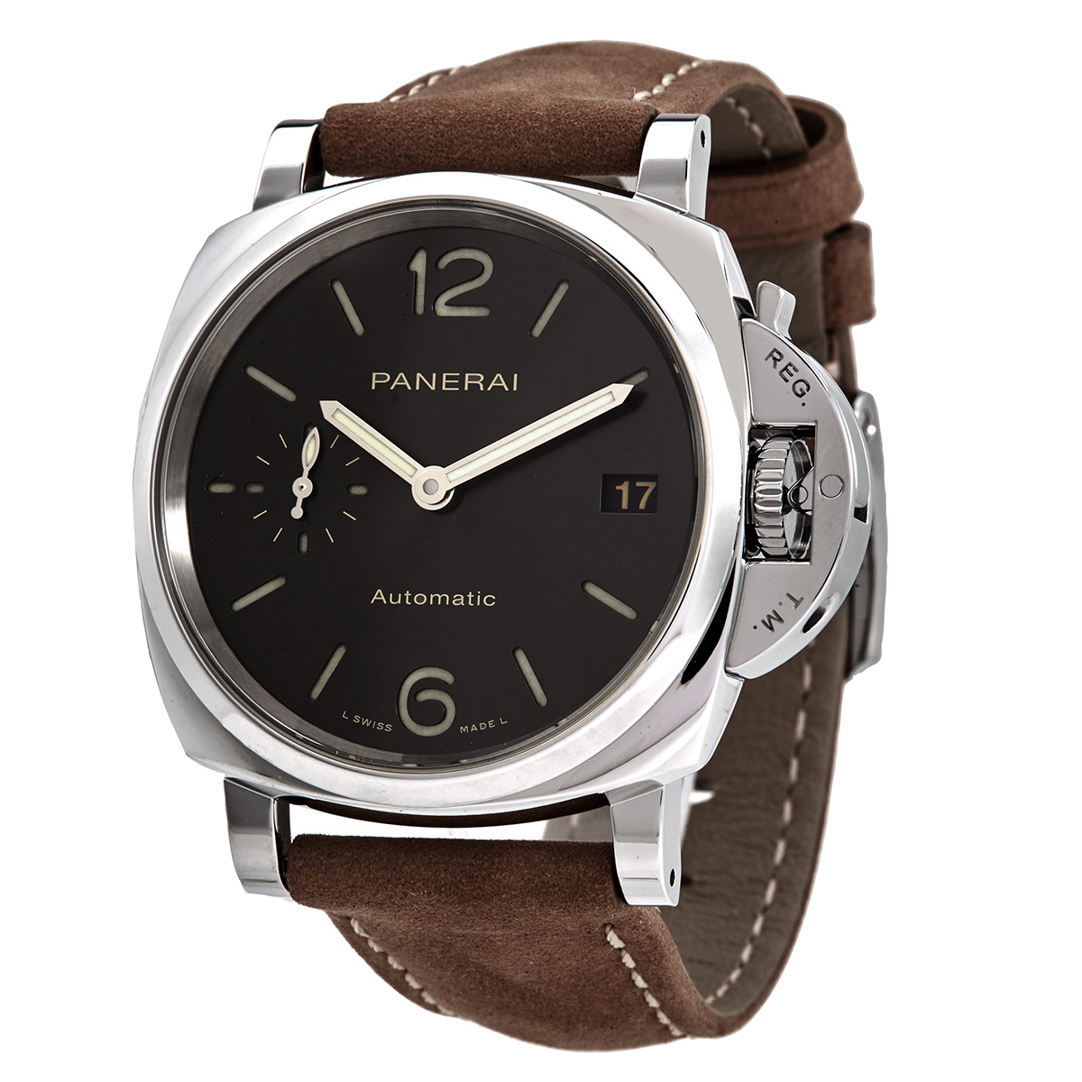 Panerai Luminor Automatic Grey Dial Men's Watch with Brown Strap PAM00755-BR