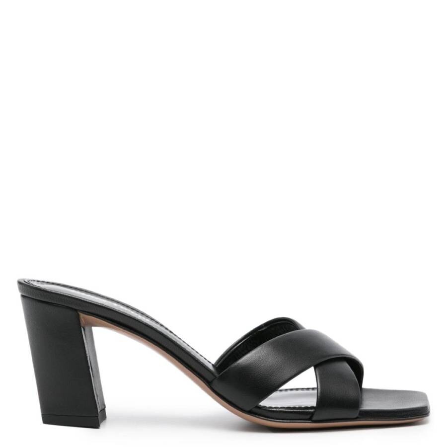 Paris Texas Leather Block Heel Cross Strap Mules In Black