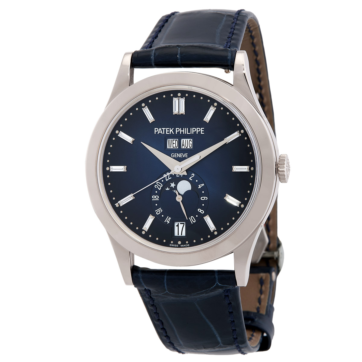 Annual Calendar Automatic Baguette Blue Dial Watch
