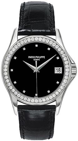 Patek Philippe Calatrava 18kt White Gold Diamond Black Men's Watch 5108G