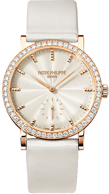 Patek Philippe Calatrava Cream Dial 18kt Rose Gold Diamond Bezel Satin Ladies Watch 7120R