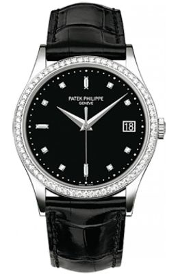 Patek Philippe Calatrava Matt Black Dial Automatic Men's Diamond Watch 5297G