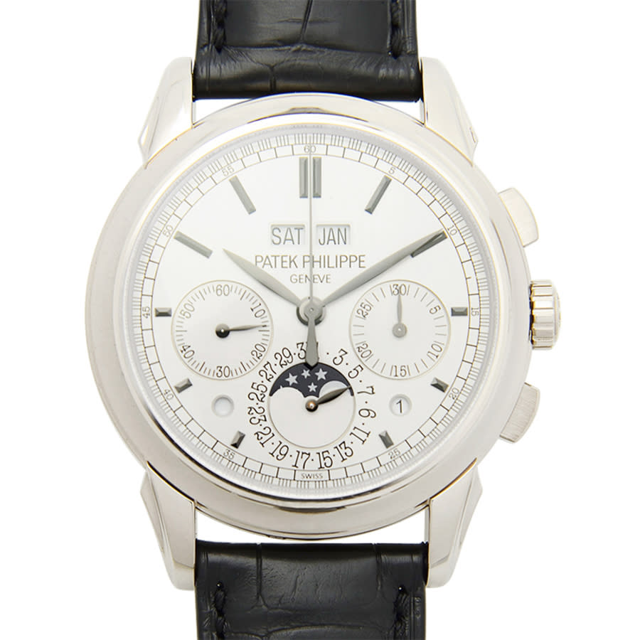 Patek Philippe Grand Complication Silver Dial Chronograph 18kt White Gold Black Leather Men's Watch 5270G-001