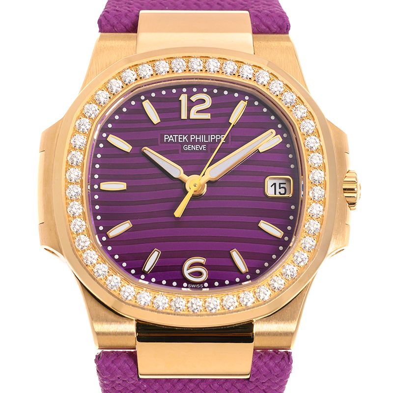 Patek Philippe Nautilus Quartz Diamond Lacquered Purple Dial Ladies Watch 7010R-013