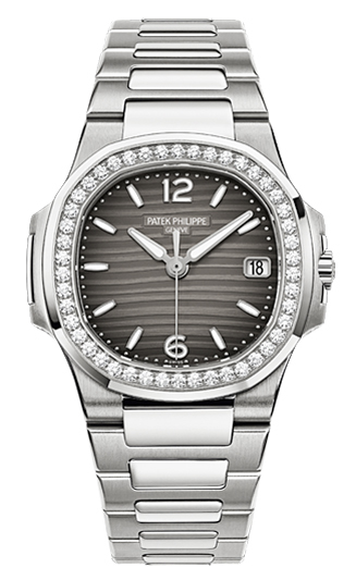 Patek Philippe Nautilus Smoke Grey Dial 18 Carat White Gold Set With Diamonds Ladies Watch 7010/1G-012
