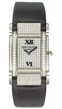 Patek Philippe Twenty-4 18kt White Gold Diamond Dial Satin Strap Ladies Watch 4910G