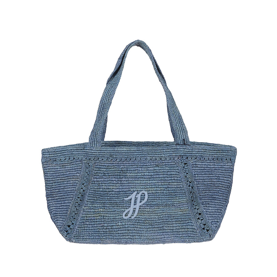 Patou Large Raffia Bag With Logo In Blue