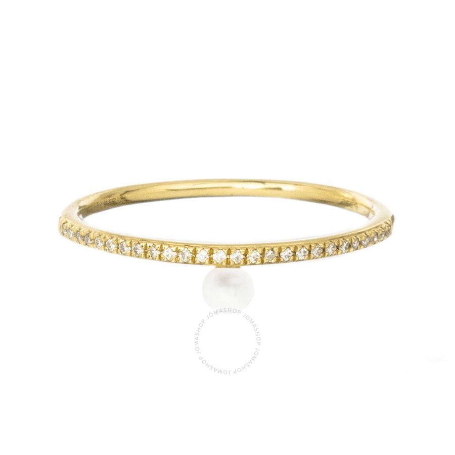 Persée Persee Paris Aphrodite Hanging 18k Gold Ring W. Diamonds & Pearl