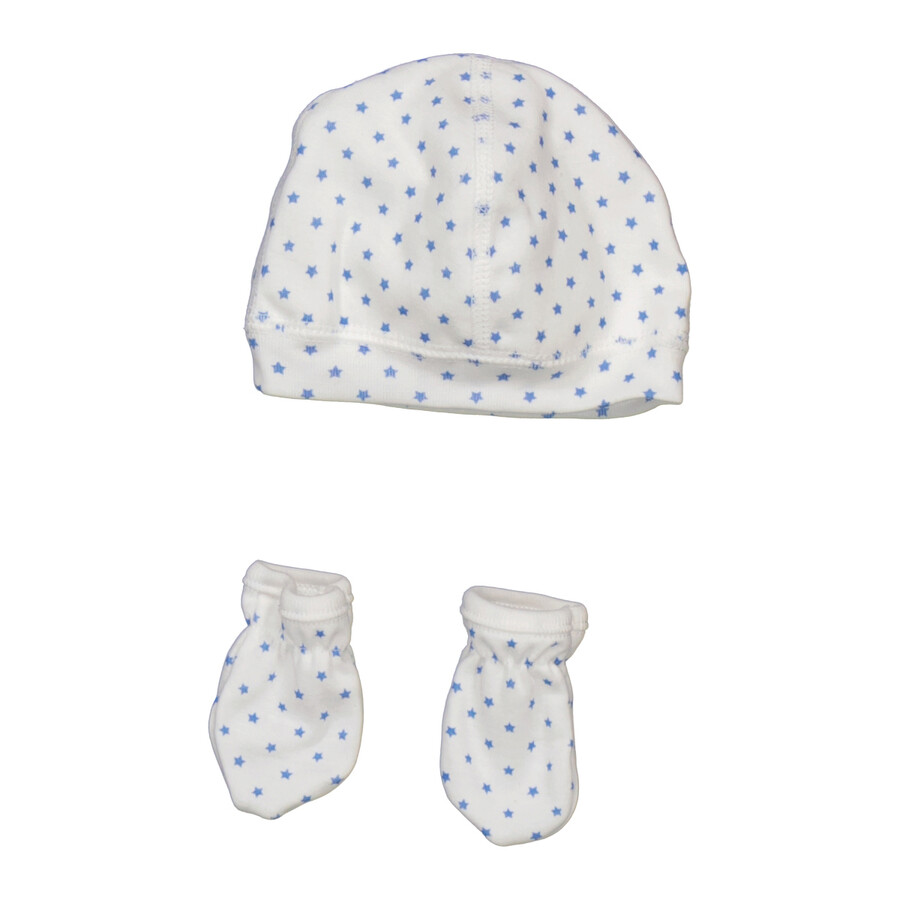2-Pack Star Print Organic Cotton Mittens And Bonnet Set, Size 12M
