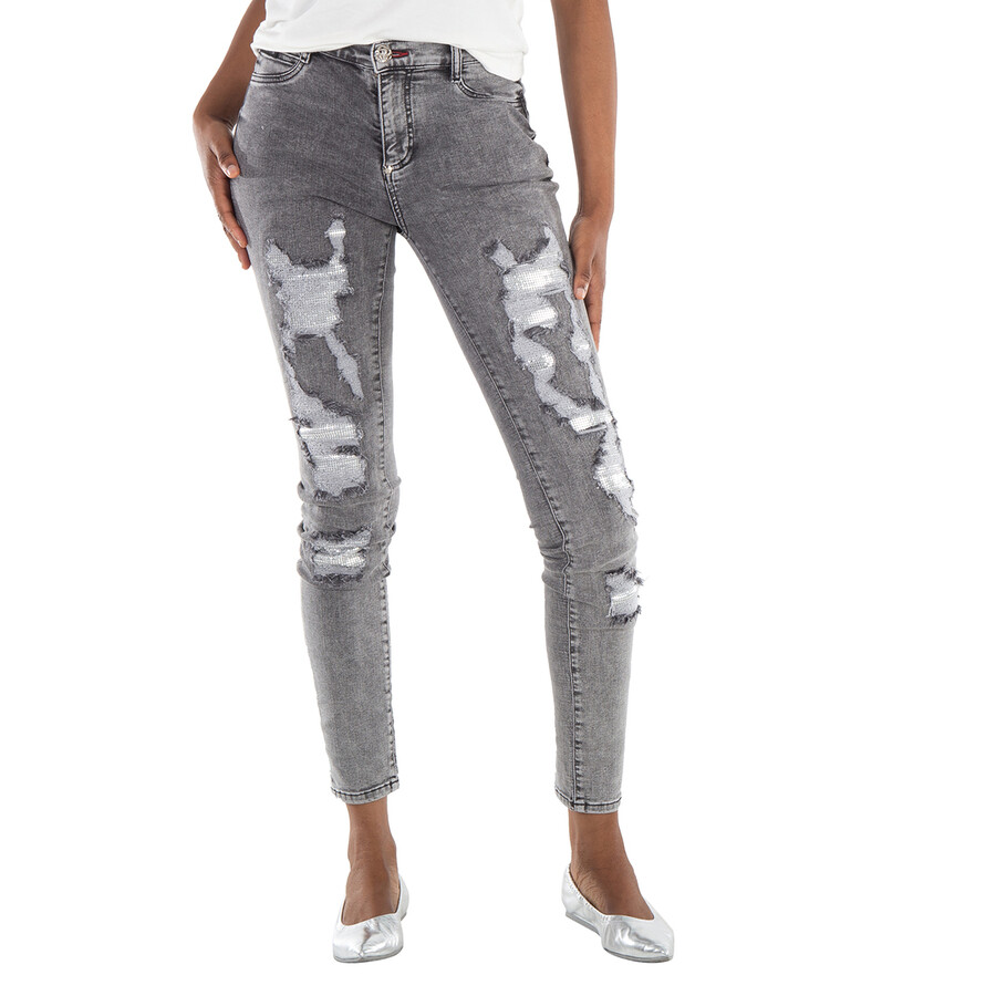 Destroyed High-Waist Denim Jeggings