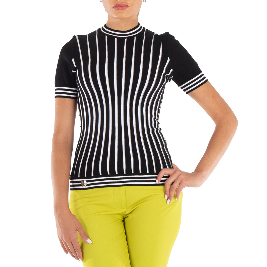 Intarsia Stripes Short-Sleeve Pullover