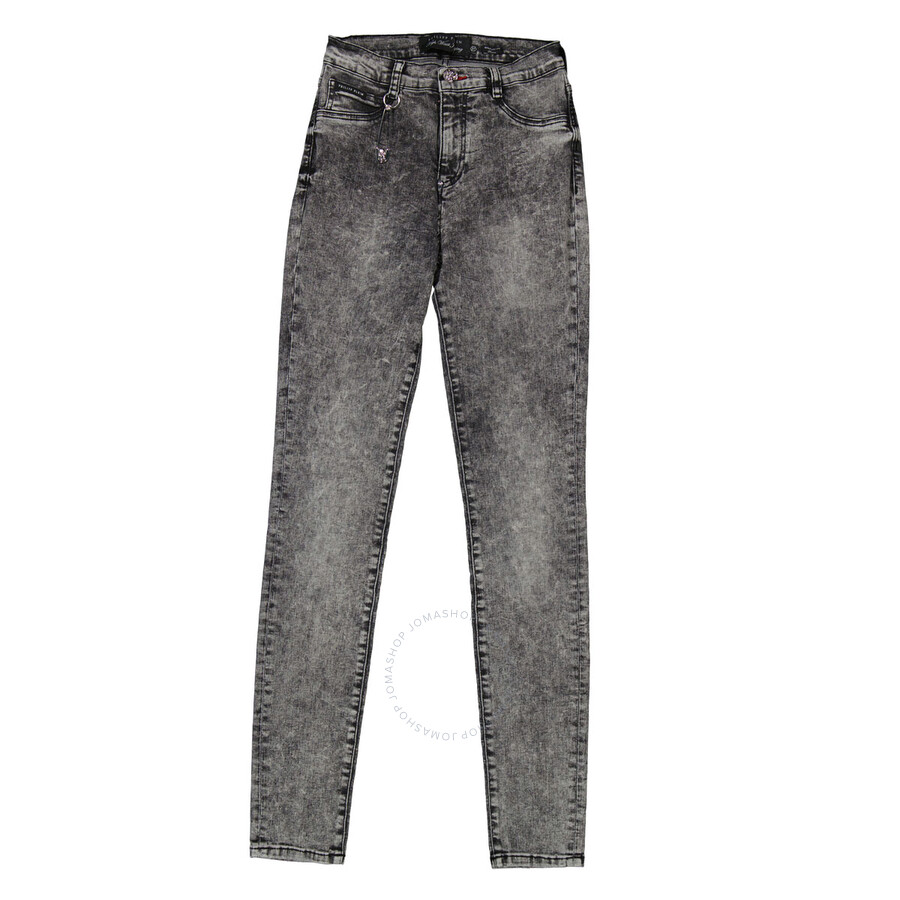 Philipp Plein Storm Grey High-waist Cotton Jeggings In Gray