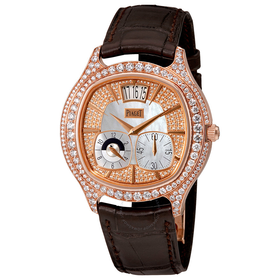 Shop Piaget Emperador Mother Of Pearl 18kt Rose Gold Diamond Men's Watch Goa32020 In Brown / Gold / Mop / Mother Of Pearl / Rose / Rose Gold