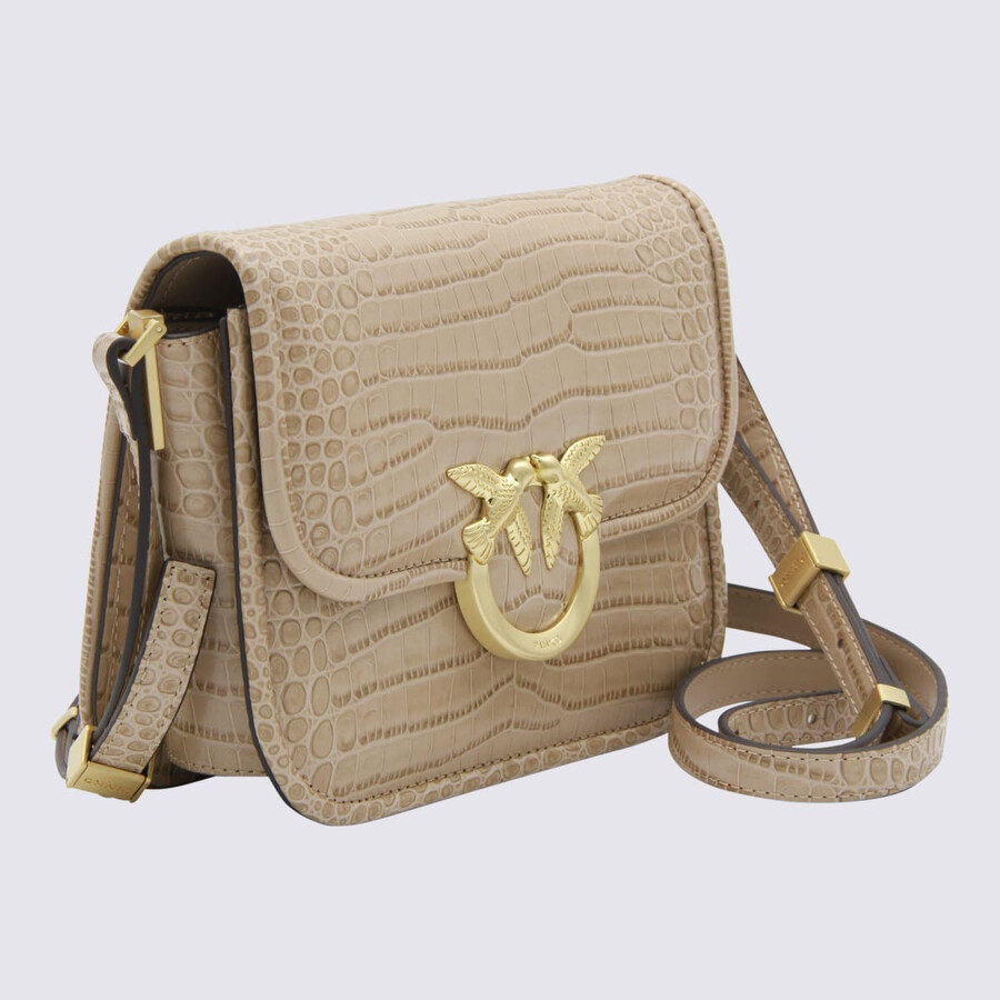 Pinko Beige Leather Crossbody Bag In Neutral