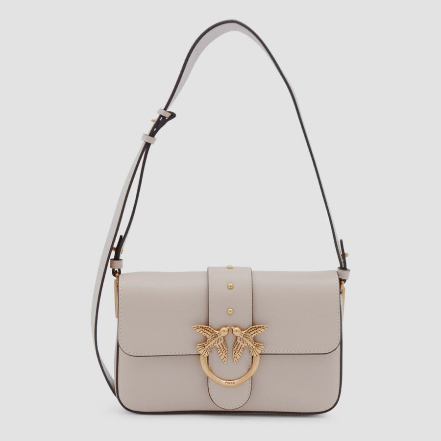 Pinko Beige Leather Shoulder Bag In Sand