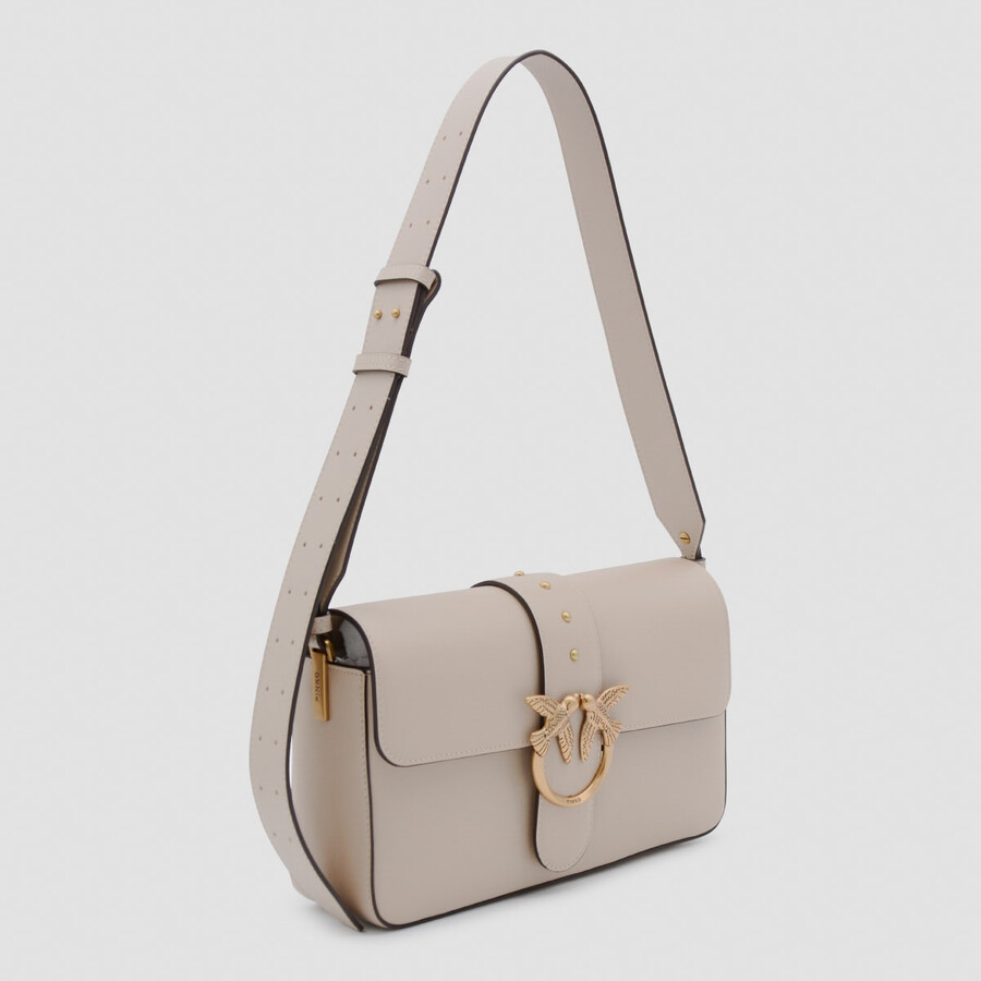 Pinko Beige Leather Shoulder Bag In Sand