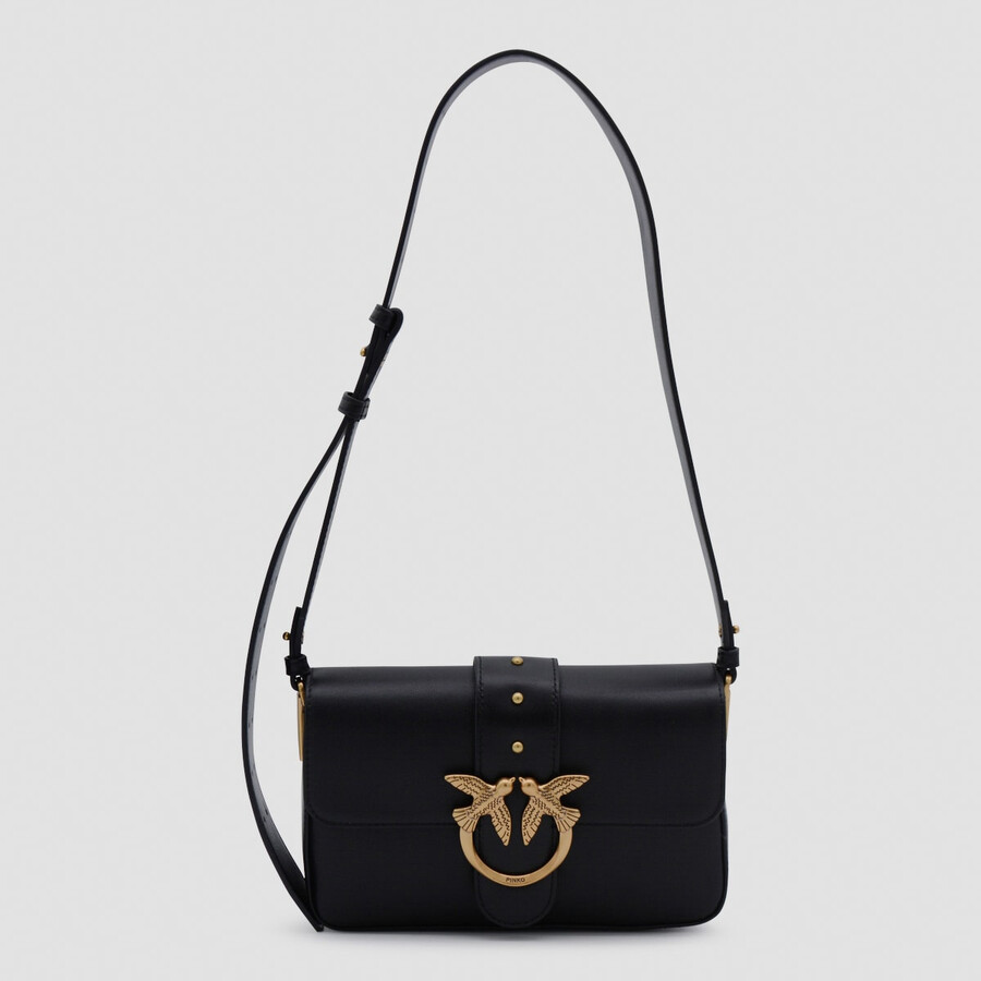 Pinko Black Leather Amo Shoulder Bag In Black
