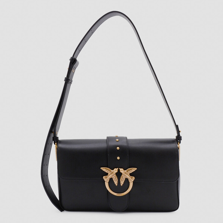 Pinko Black Leather Shoulder Bag In Black