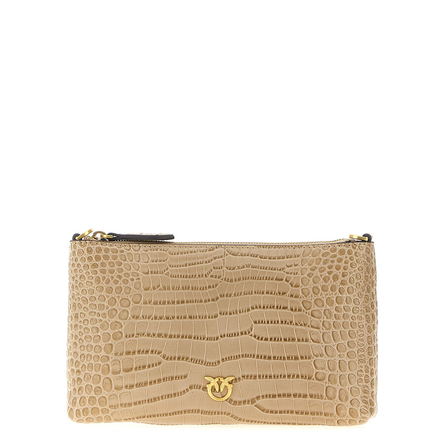 Pinko Crocodile-print Love Birds Cross Body Bag In Neutral