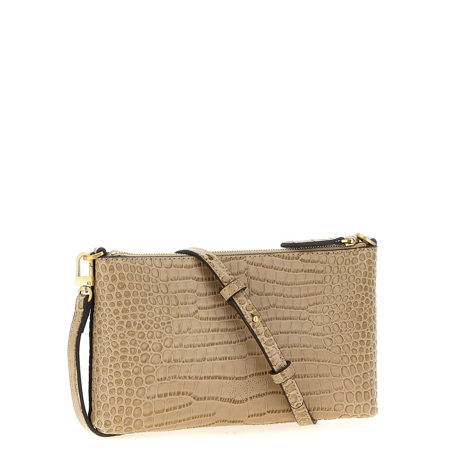 Pinko Crocodile-print Love Birds Cross Body Bag In Neutral