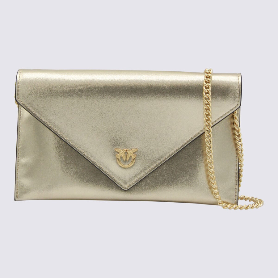 Pinko Gold Tone Leather Crossbody Bag In Neutral