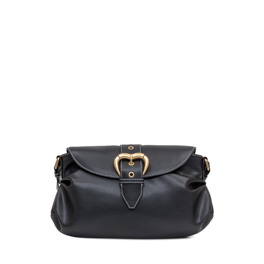 Pinko Jolene Shoulder Bag With Heart Buckle In Black