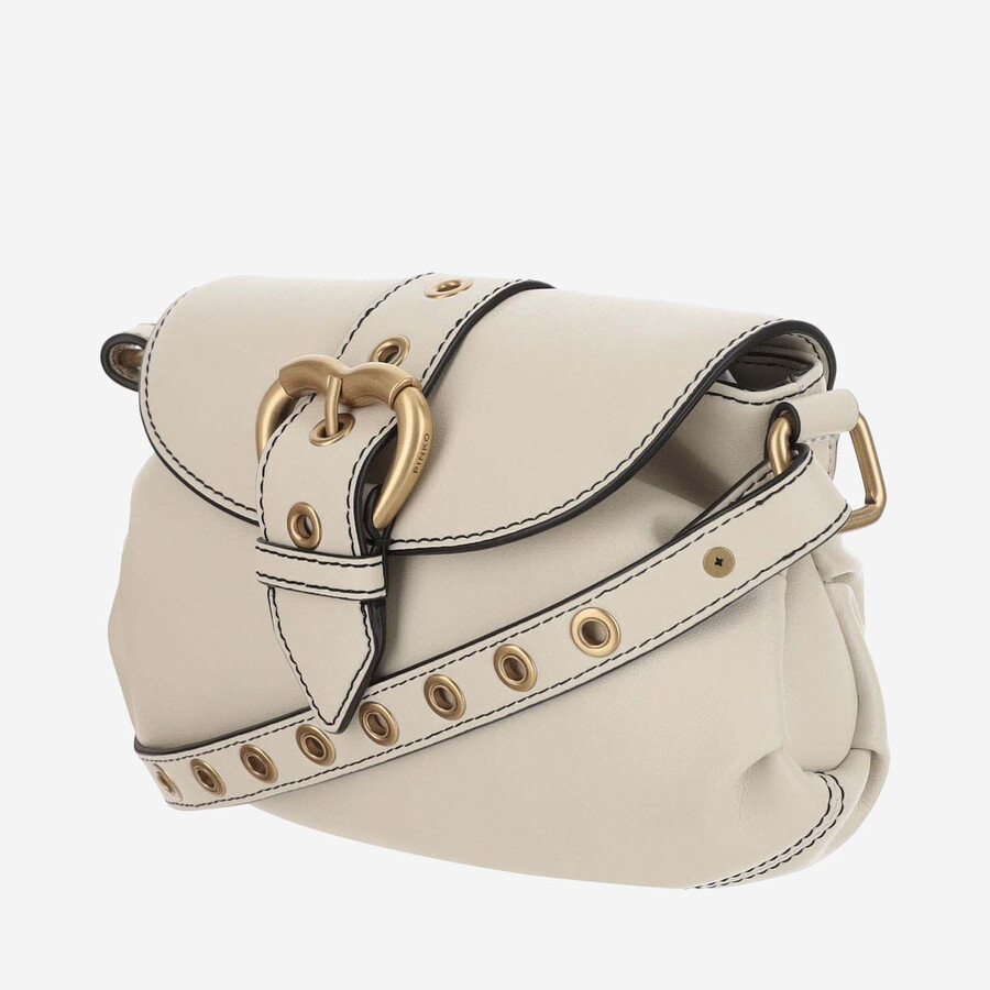Pinko Jolene Small Shoulder Bag With Heart Buckle In Neutral