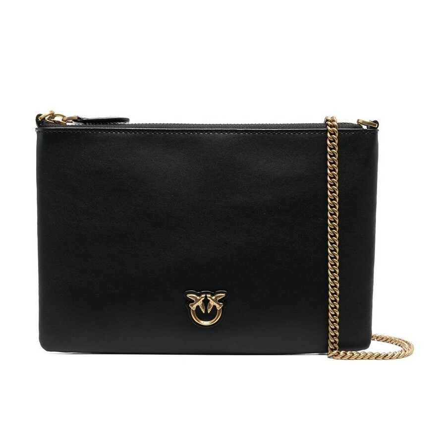 Pinko Ladies Logo-plaque Leather Satchel Bag In Black