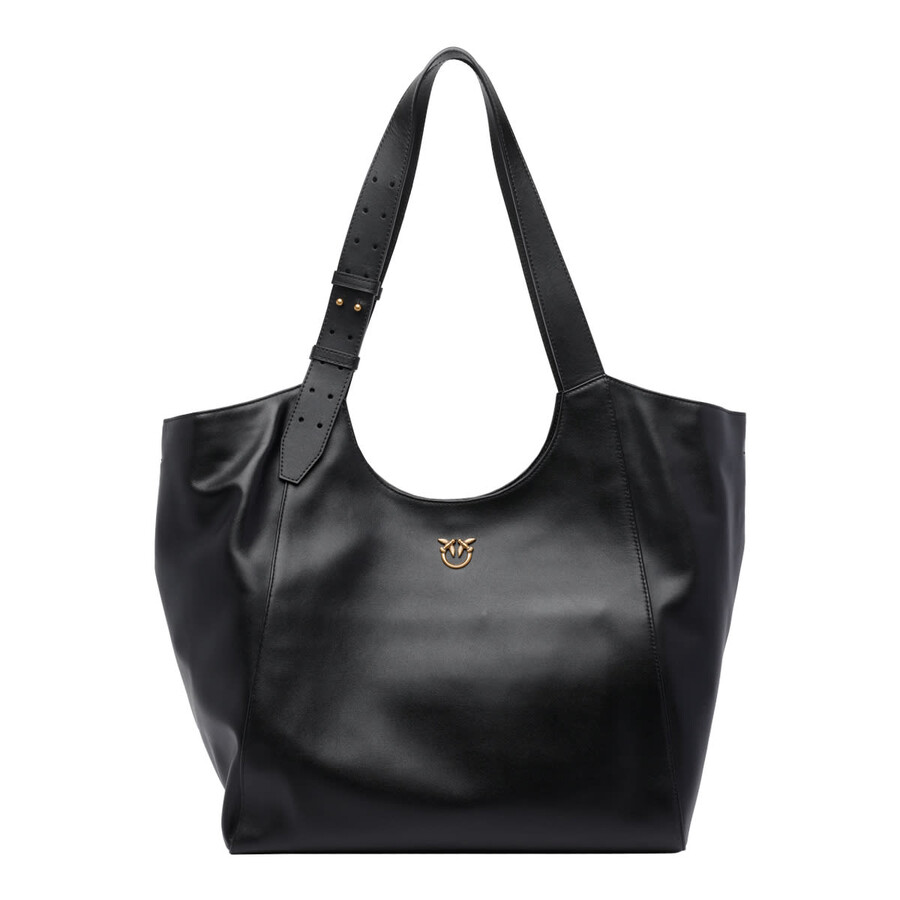 Pinko Logo-detail Leather Shoulder Bag In Black