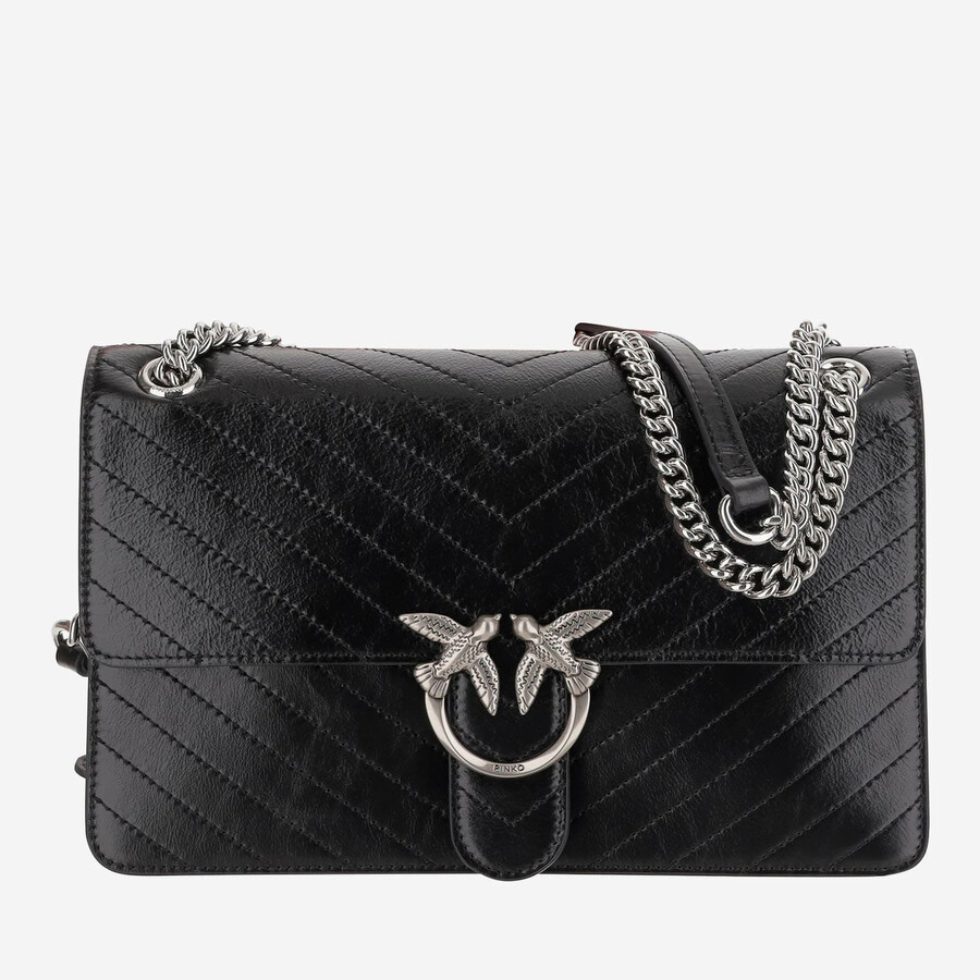 Pinko Love Bag One Medium Handbag In Chevron Leather In Black