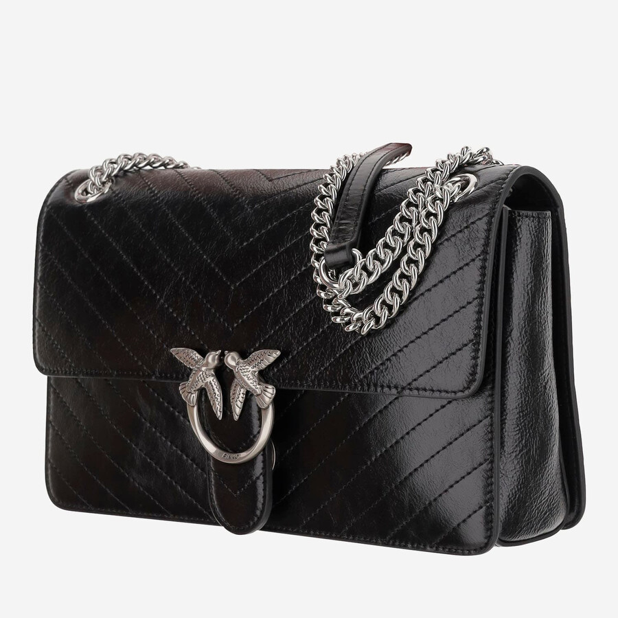 Pinko Love Bag One Medium Handbag In Chevron Leather In Black