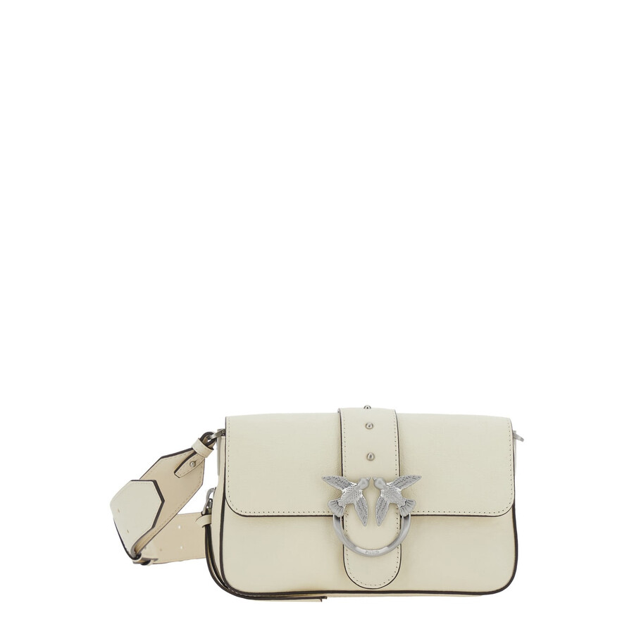 Pinko Love One Mini White Crossbody Bag With Love Birds Buckle And