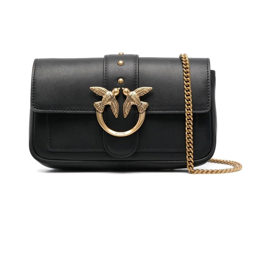 Pinko Structured Bag With Bird Clasp And Detachable Chain Strap In Black
