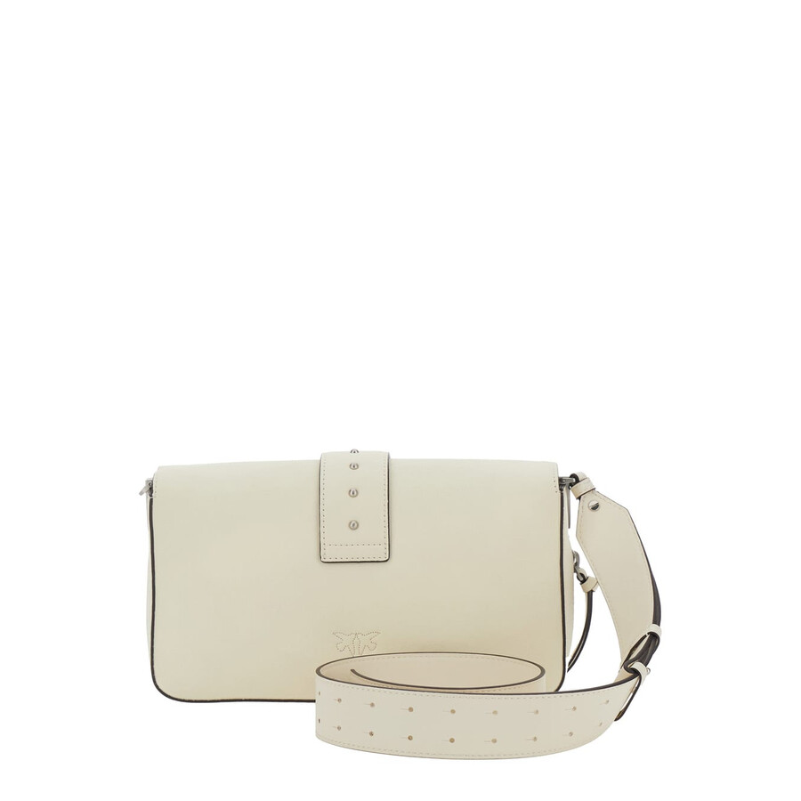 Pinko Love One White Crossbody Bag With Love Birds Buckle And Adjustable Shoulder Strap In Leather W In Neutral