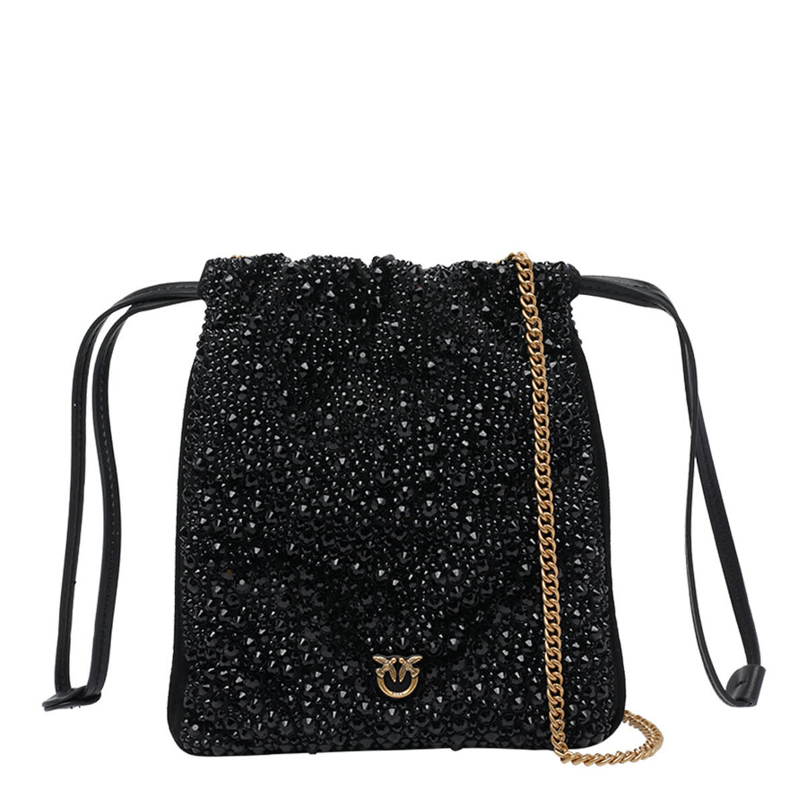 Pinko Slouchy Fully Rhinestoned Shoulder Pouch In Black