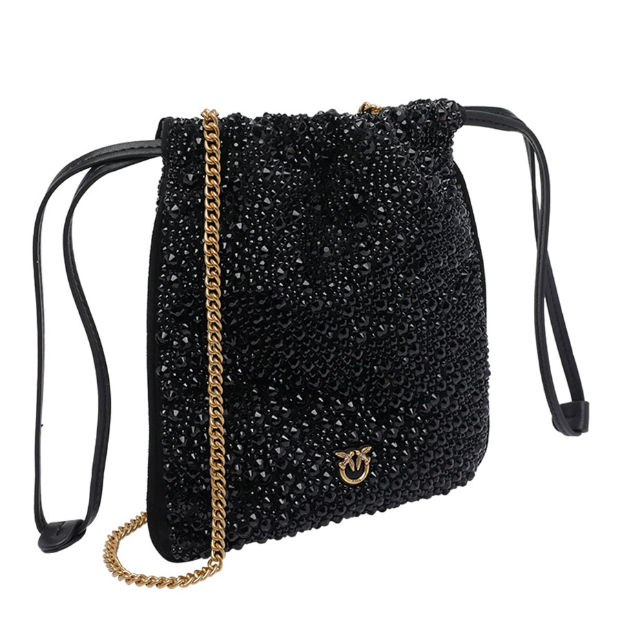 Pinko Slouchy Fully Rhinestoned Shoulder Pouch In Black