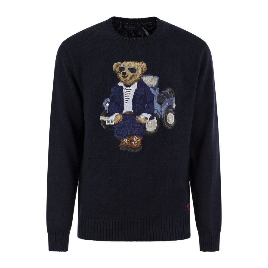 Bear Embroidered Crewneck Cotton Jumper