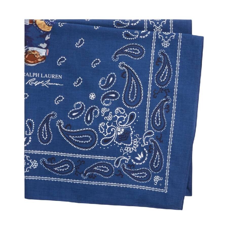 Polo Ralph Lauren Bear Print Cotton Scarf In Blue