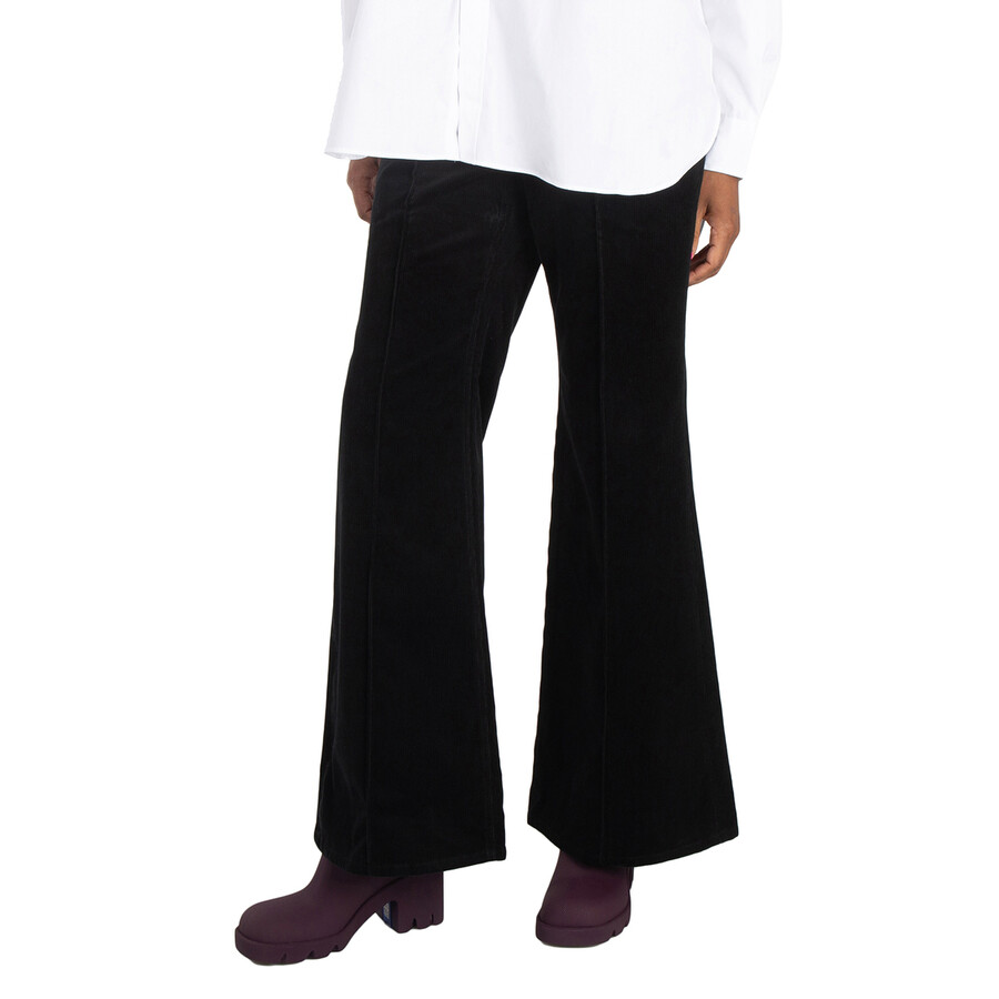 Black Pintucked Corduroy Flared Trousers