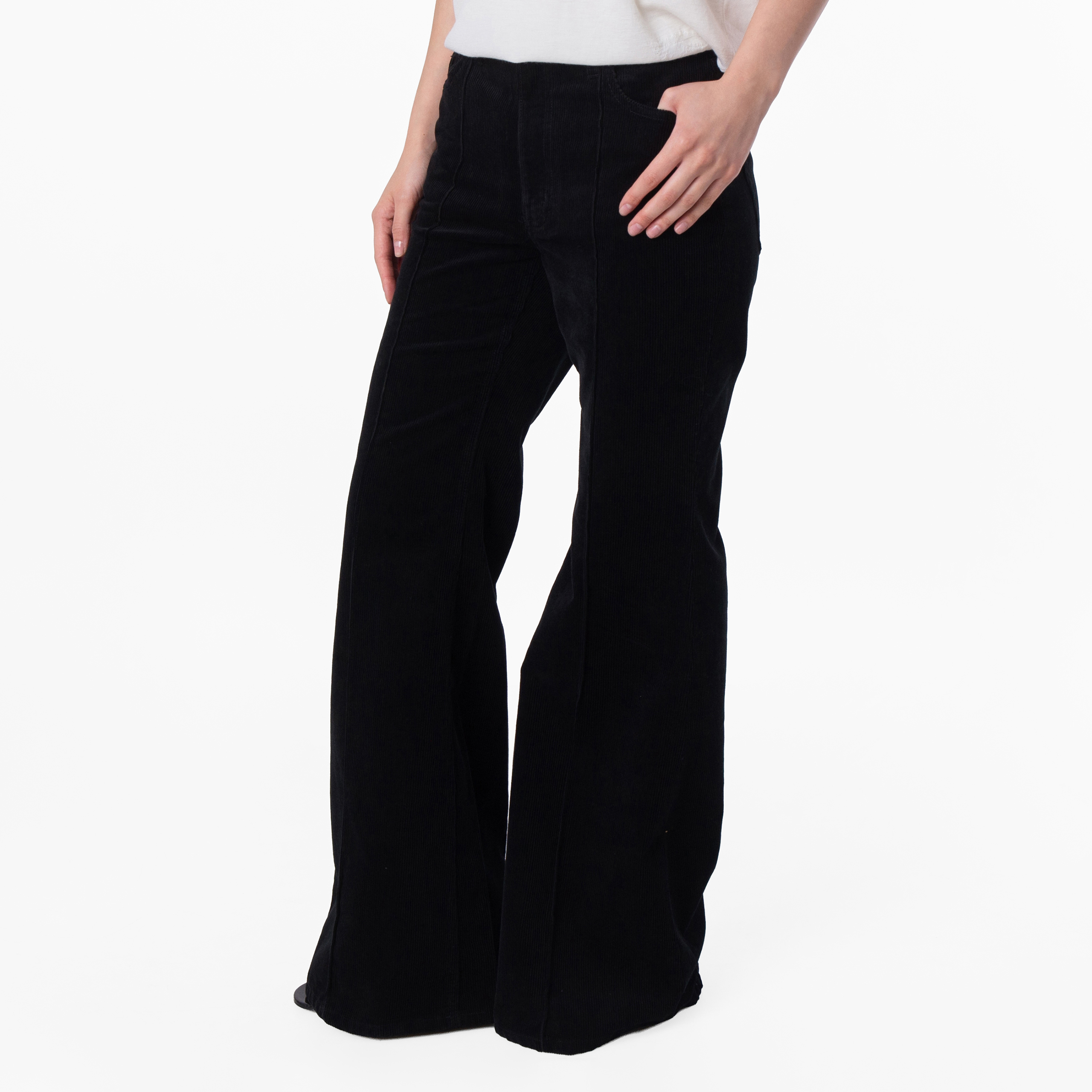 Polo Ralph Lauren Black Pintucked Corduroy Flared Trousers, Size
