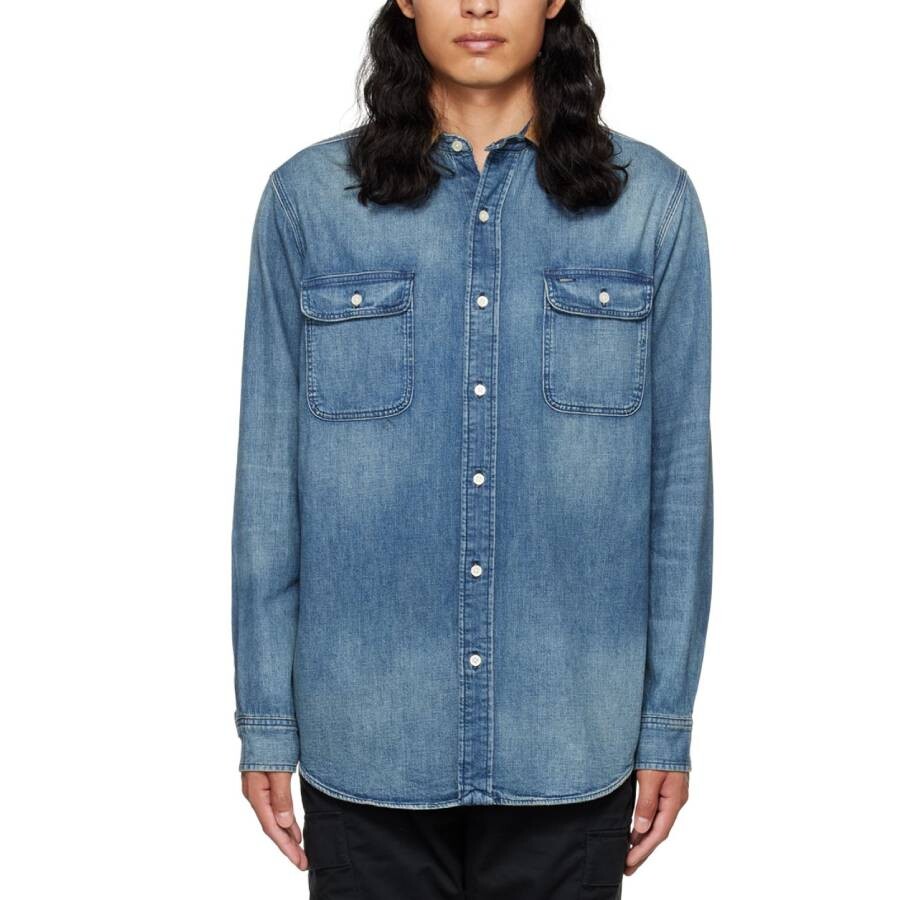 Denim Shirt with Corduroy Collar, Size Small