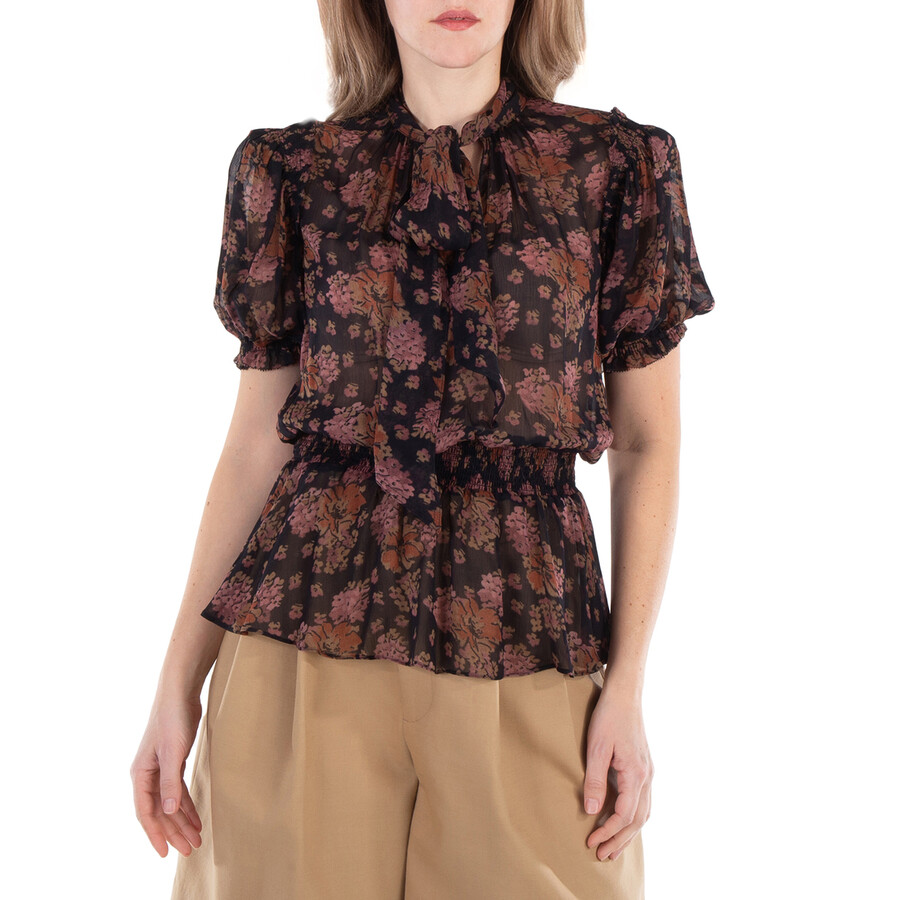 Georgette Floral Tie-Neck Blouse