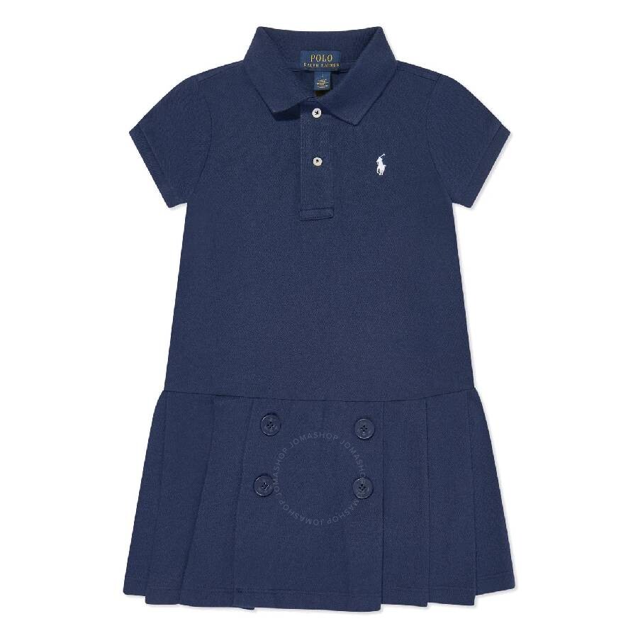 Polo Ralph Lauren Girls Embroidered Logo Cotton Polo Dress In Blue/green/white