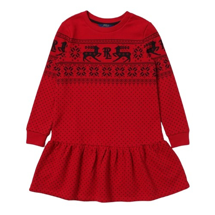 Girls Fair Isle Fleece Dress in Red