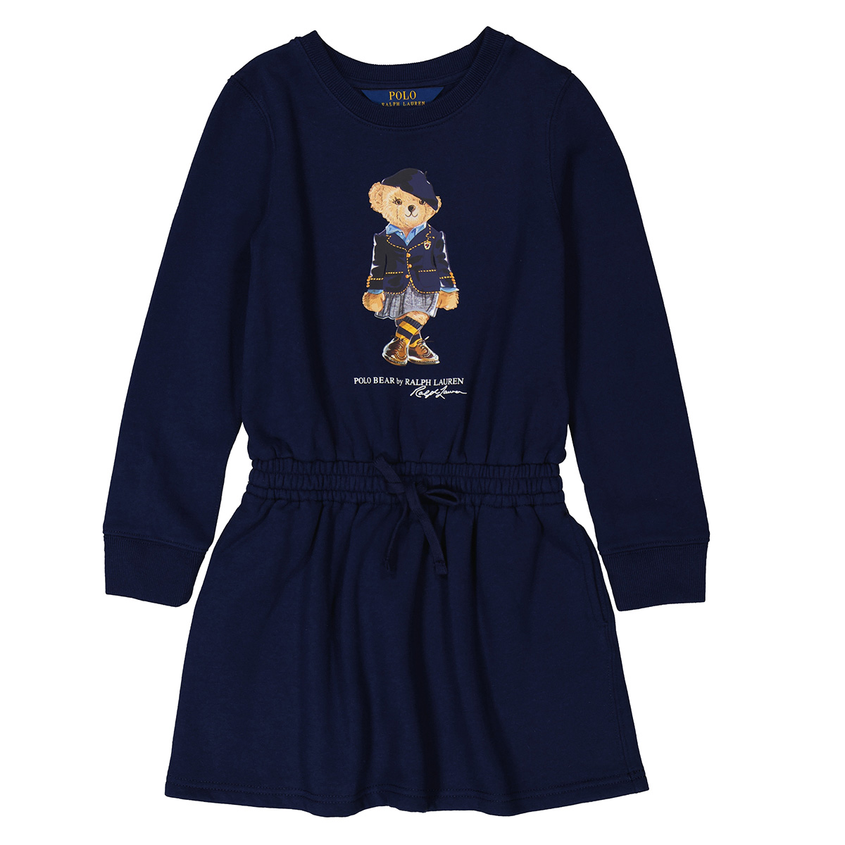 Ralph Lauren Girls Striped Polo Bear T-Shirt Dress in Navy