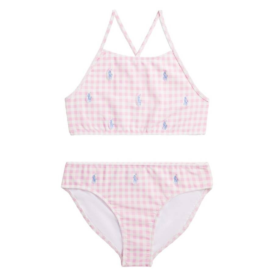 Girls Signature Polo Check Pattern Swimsuit