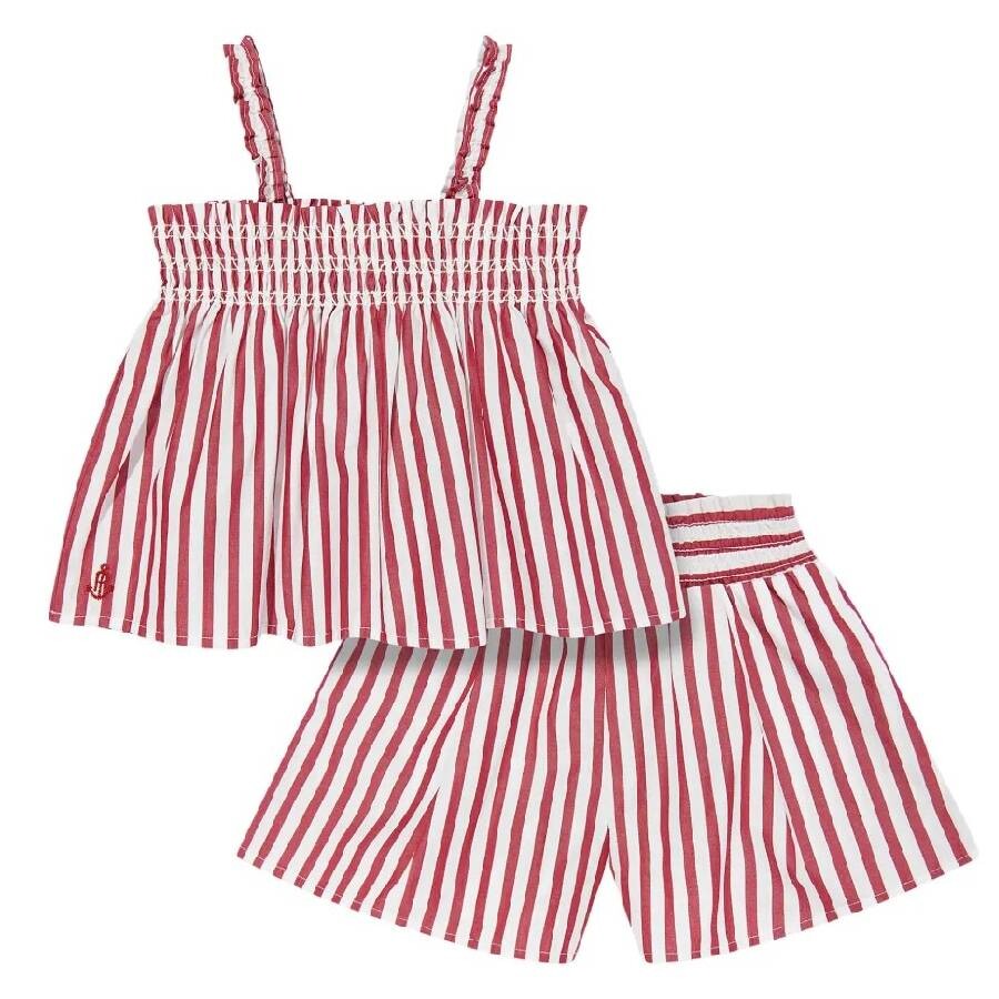 Polo Ralph Lauren Girls Striped Pattern Shorts Set In White/red