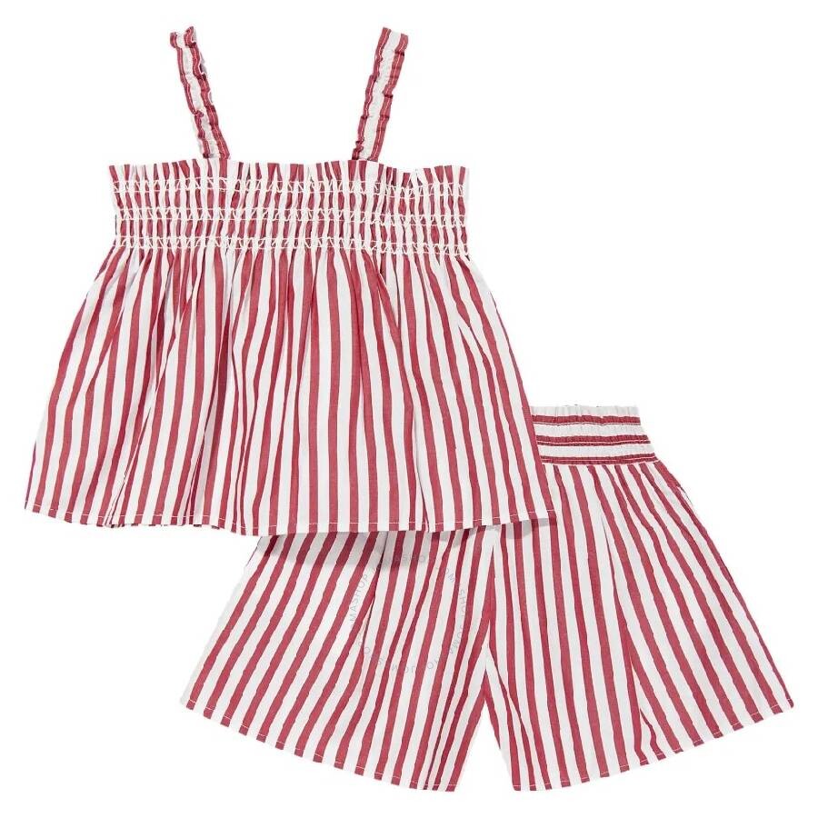 Polo Ralph Lauren Girls Striped Pattern Shorts Set In White/red